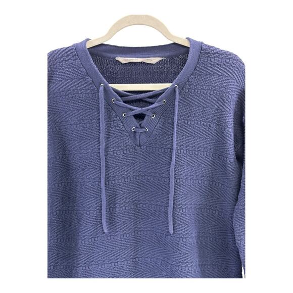 Oversized Navy Blue Lace-Up Knit Sweater Size XXS |Textured Long Sleeve Pullover - Picture 5 of 10